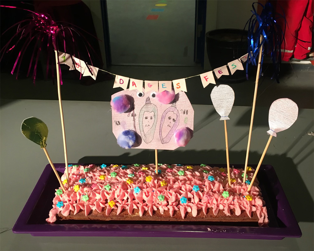 100-dages kage fra sidste års fejring på Skovbrynet skole